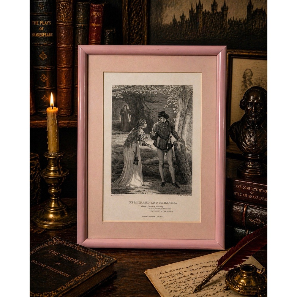 Antique 1880s Shakespeare Ferdinand Miranda Steel Engraving Cassell 9x12